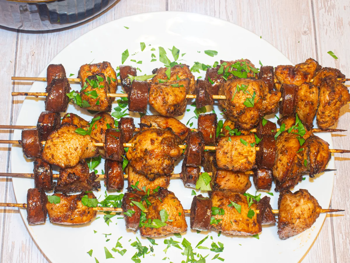 Honey Glazed Chicken and Chorizo Skewers