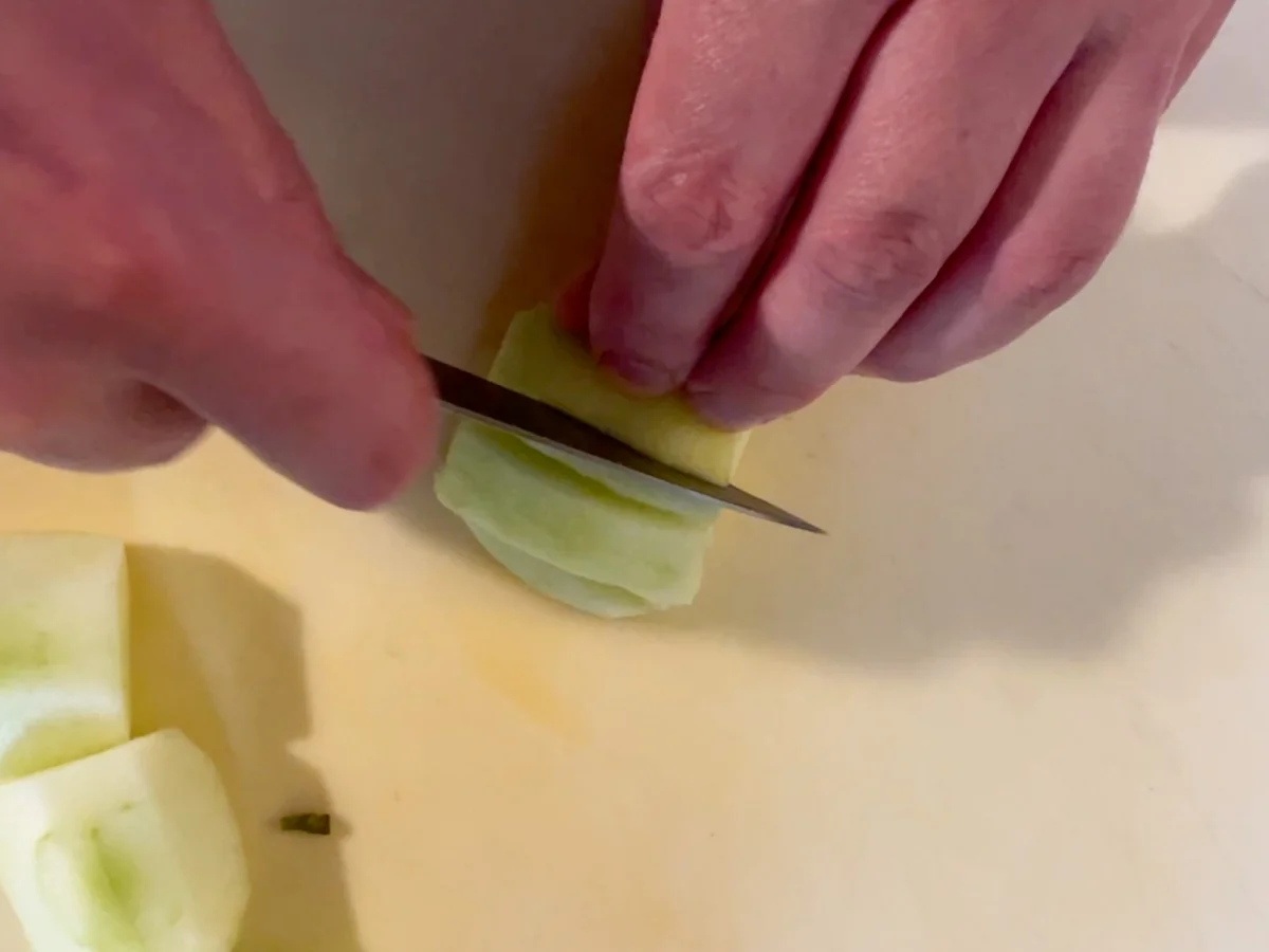 Cutting the apple into sticks