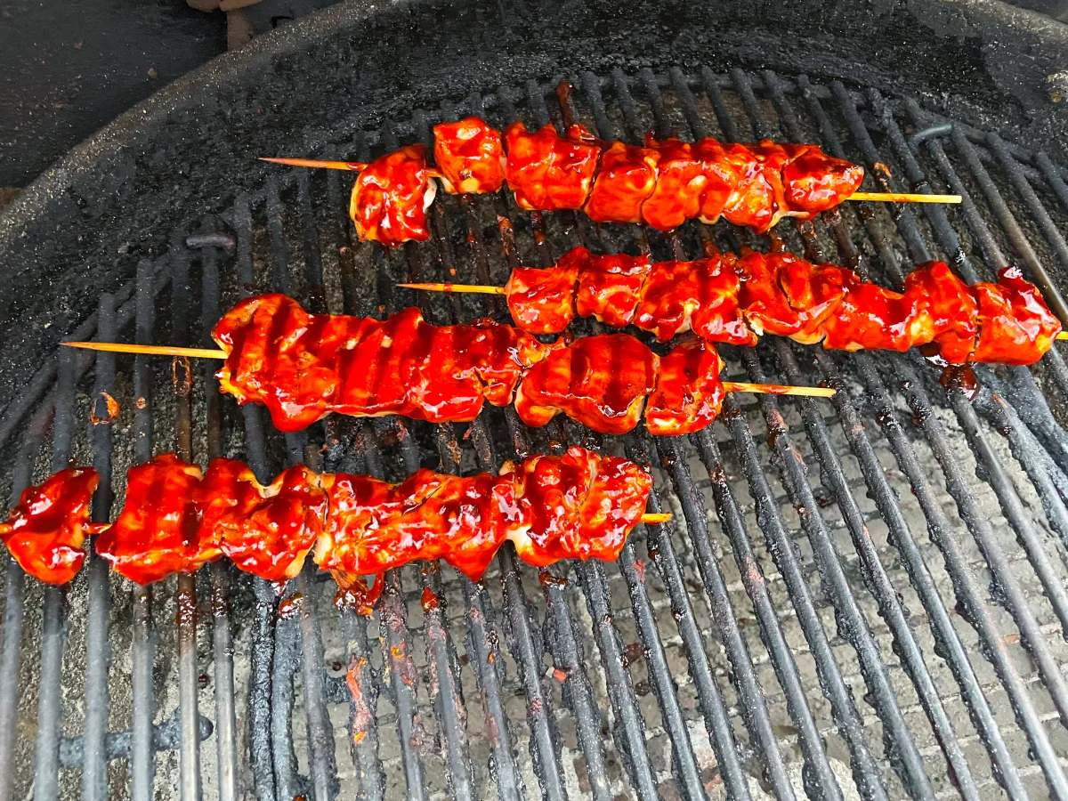 Korean chicken skewers brushed with the glaze