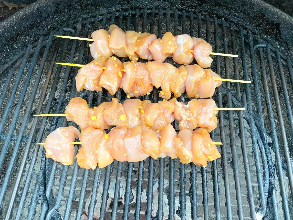 Korean chicken skewers on a BBQ/grill