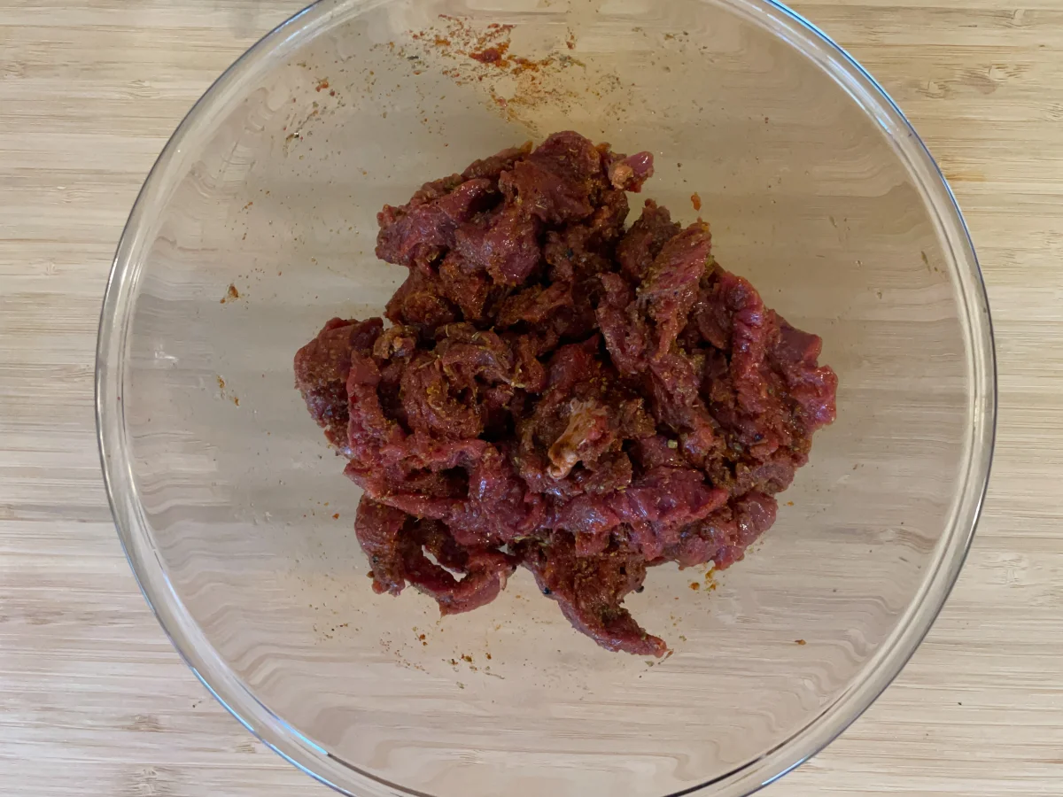 Marinading beef strips