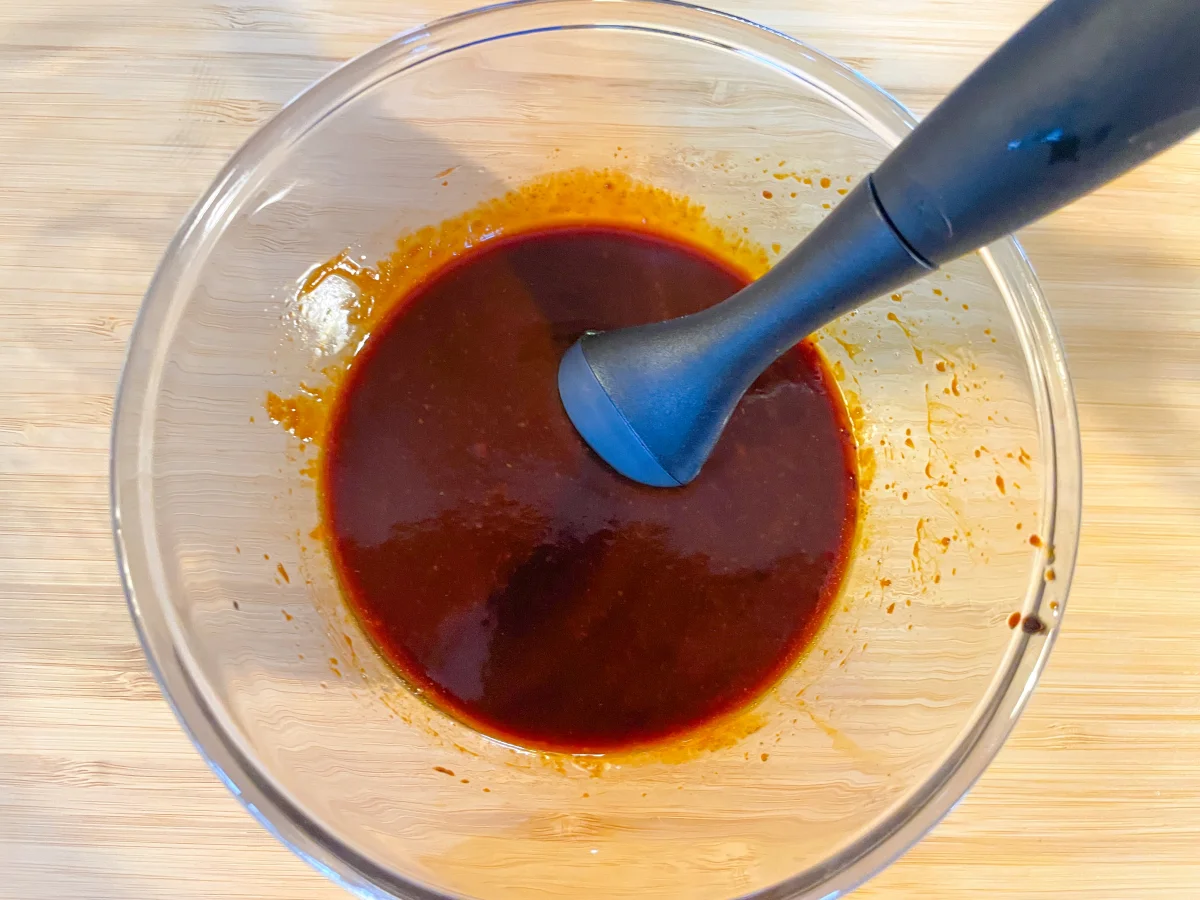 Sticky Korean glaze in a small glass bowl