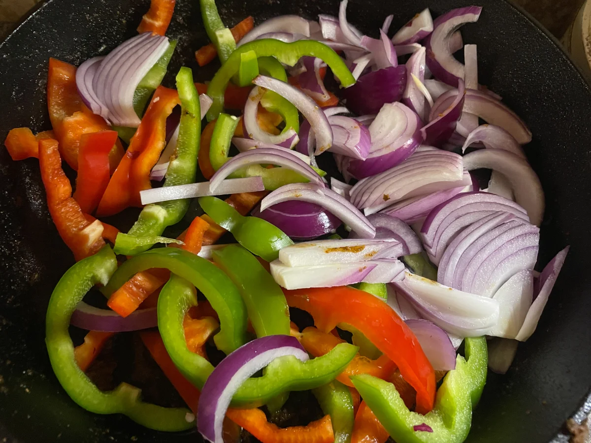 Veg added to the pan
